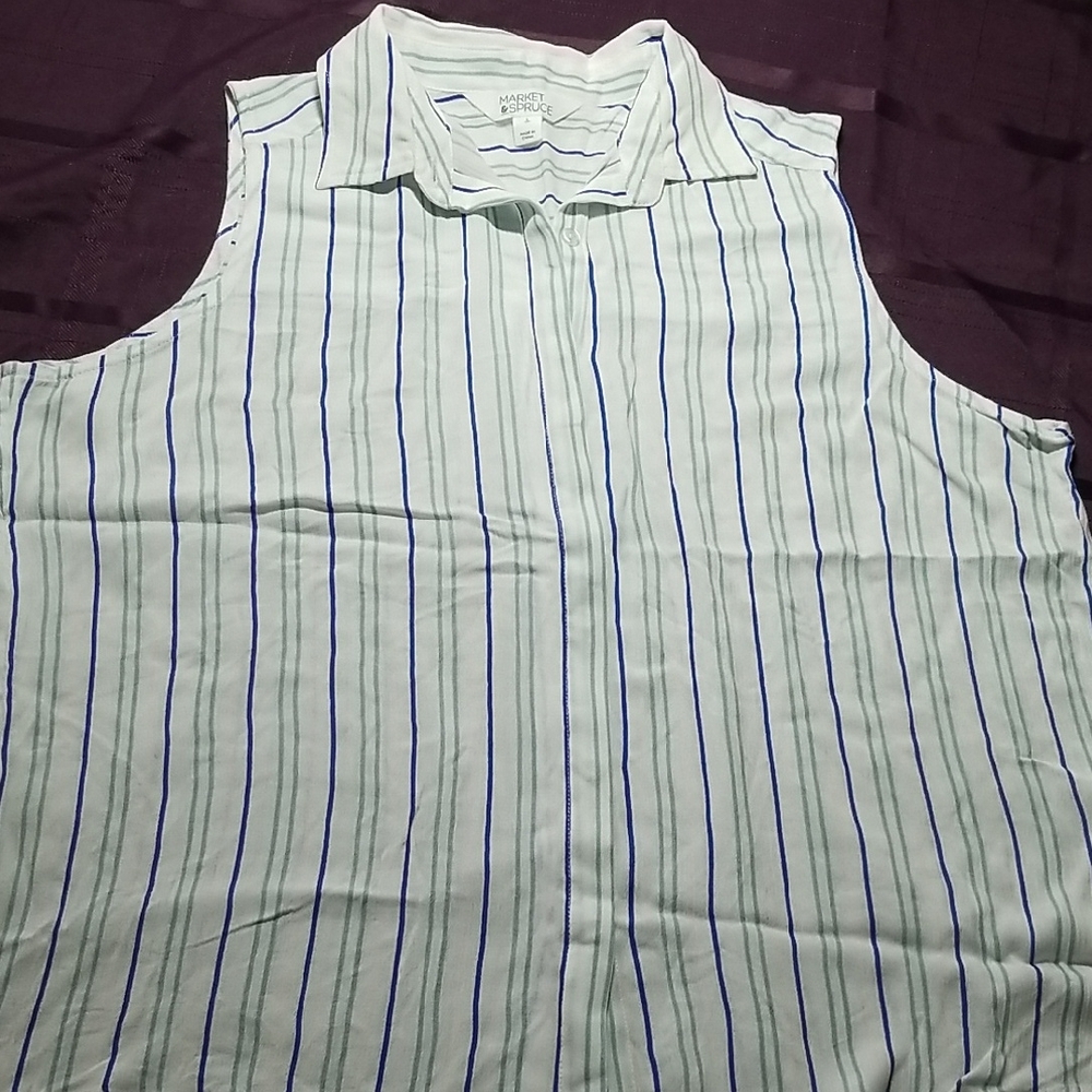 Market & Spruce Women's Sleeveless Striped Blouse - White and Blue